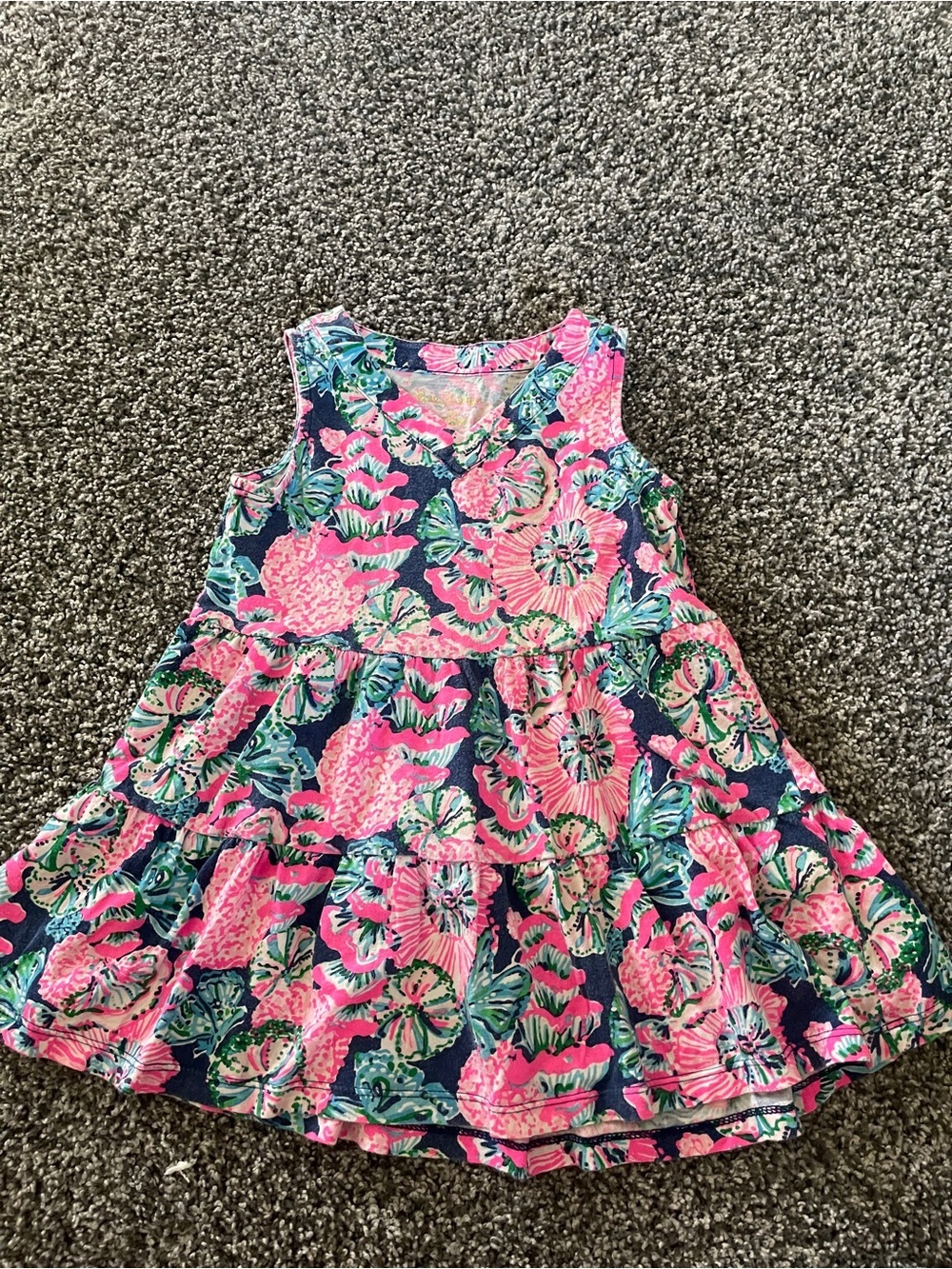 Lilly Pulitzer Floral Pink and Blue coastal beach Kids summer dress XS 2-3